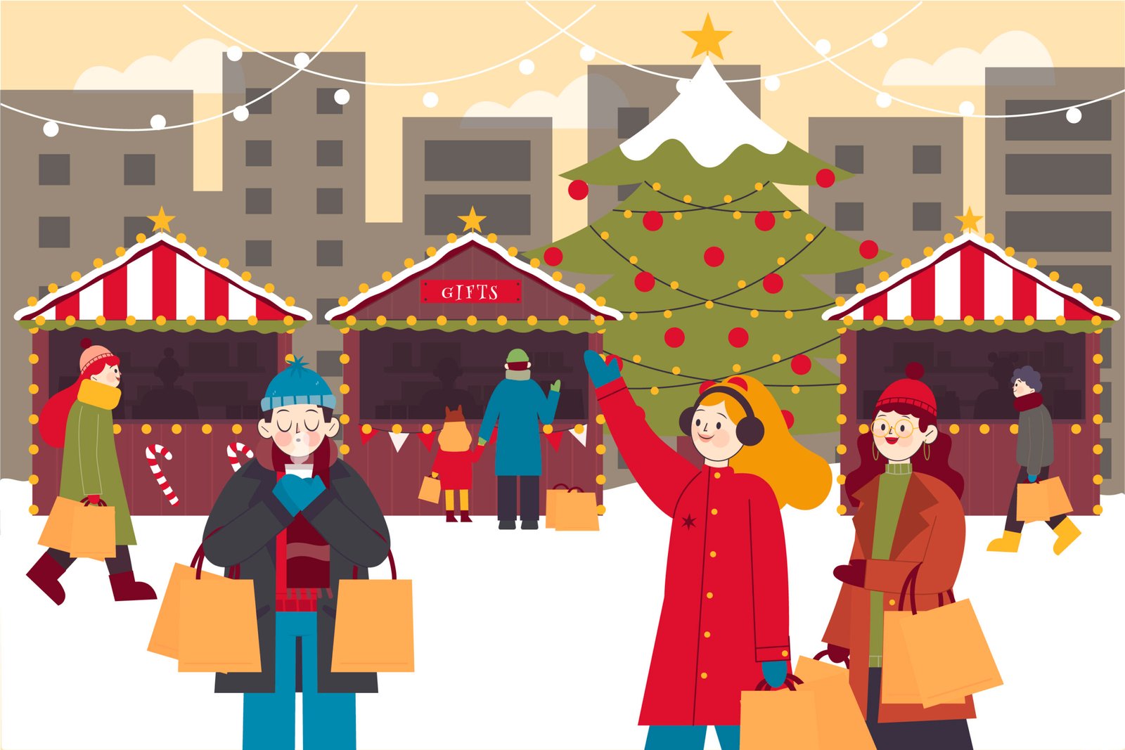 Mercado navideño de artesanos en la Plaza Mayor de Palencia